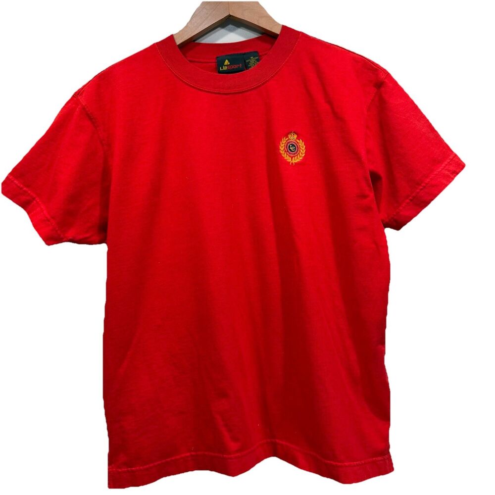 LIZSPORT Women's Size M VTG 90's Round Neck Crest Embroidery Single Stitch Shirt